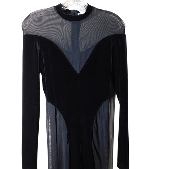 No. 1 Los Angeles Black BodySuit Velvet & Sheer Panels Size Small Sexy - Picture 7 of 14
